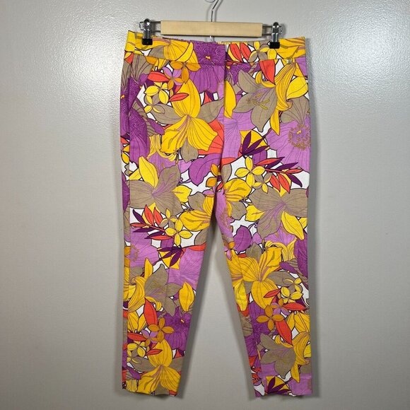 Trina Turk Moss 2 Pants Size 6 Solaire Lily Floral Purple Yellow Preppy Tropical - Picture 1 of 12